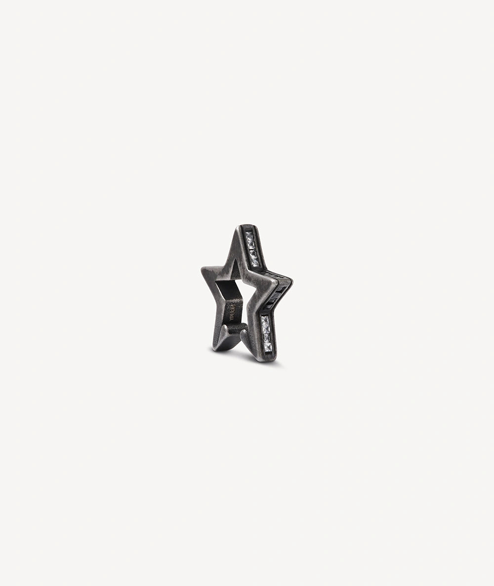 Silver star ear cuff with black and white zirconia for a vintage effect, ROKU VS