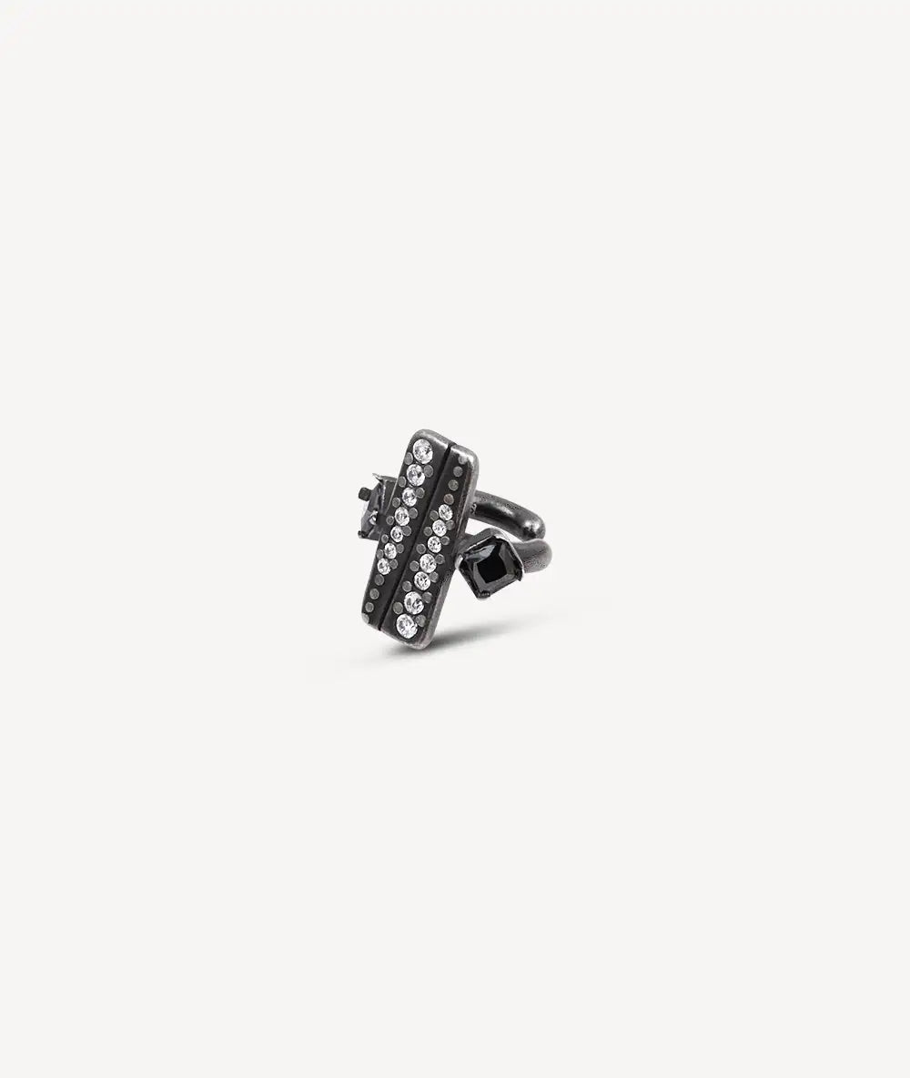 KIBA VS Geometric Silver Ear Cuff with Black and White Zirconia Vintage Effect