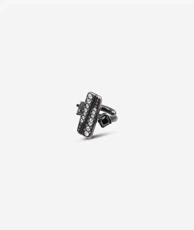 KIBA VS Geometric Silver Ear Cuff with Black and White Zirconia Vintage Effect - YParis