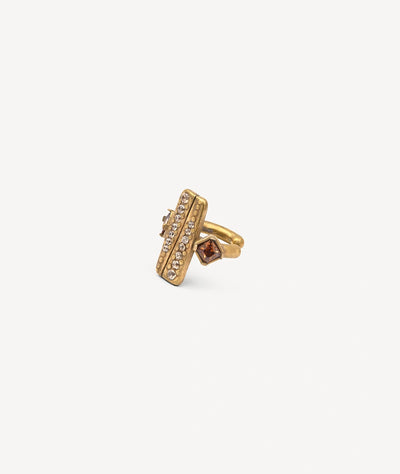 KIBA VG Vintage-Effect Geometric Gold Ear Cuff with Brown and Champagne Zirconia - YParis