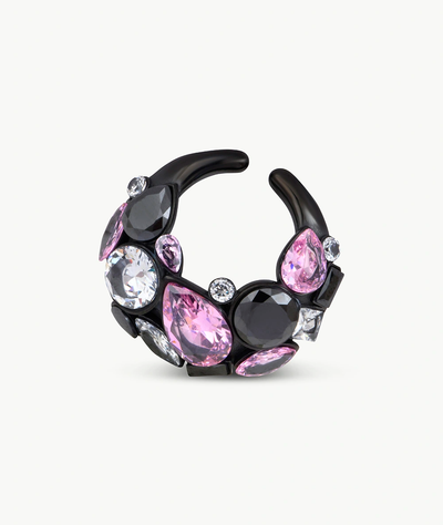 Ear cuff noir zircons roses blancs et noir DAHLIA BL - YParis