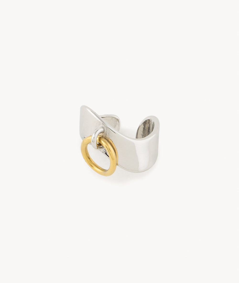 Ear cuff ondulé bicolore argenté petit anneau doré Wavy Trash S