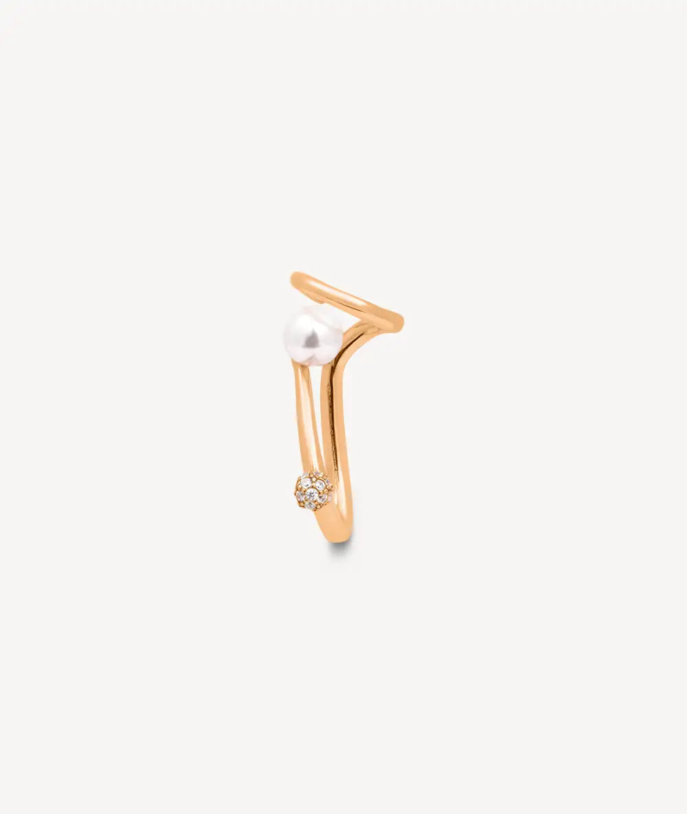 Rose gold ear cuff with cluster of zircons and freshwater pearl YUNA RG