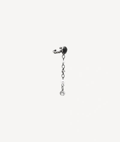 Ear cuff pendant argenté et zirconiums noirs effet vintage DENRAI VS - YParis