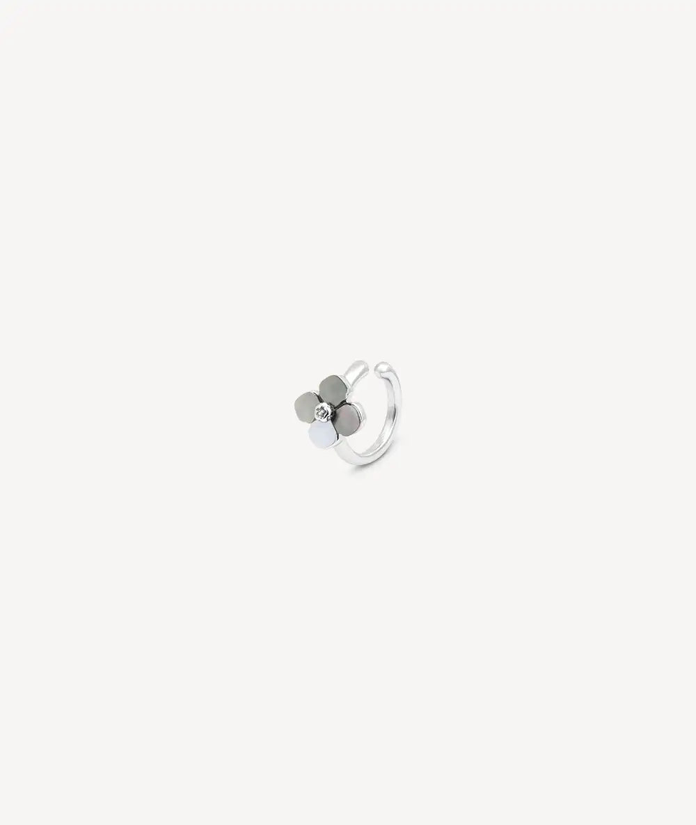 Round silver ear cuff with freshwater pearls, flower pattern, POPPY S