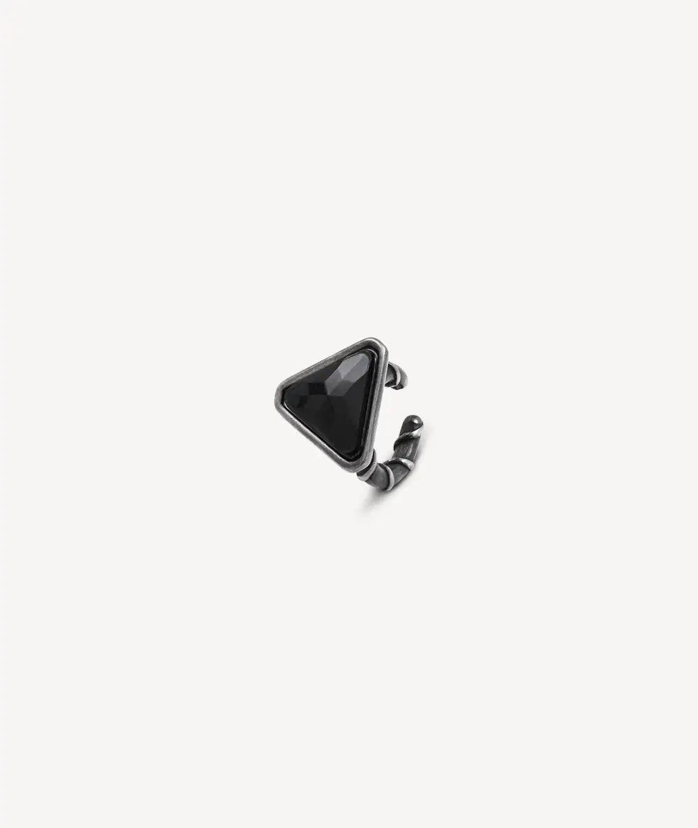 Ear cuff rond argenté avec zirconium noir effet vintage ARASHI VS A