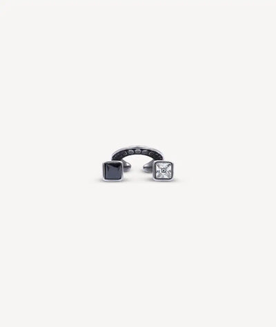 Round silver ear cuff with black and white cubic zirconia for a vintage effect, BURAI VS - YParis