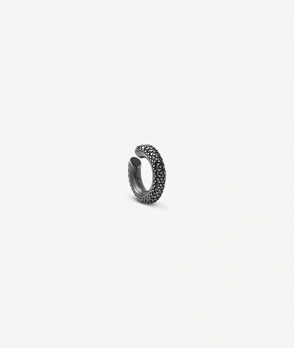 Round silver ear cuff with black zircons, vintage effect, ECHO VS