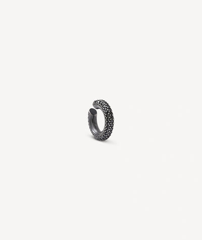 Round silver ear cuff with black zircons, vintage effect, ECHO VS - YParis