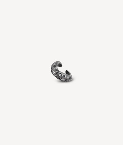 Round silver ear cuff with black and white zircons, vintage effect, RETSU VS - YParis