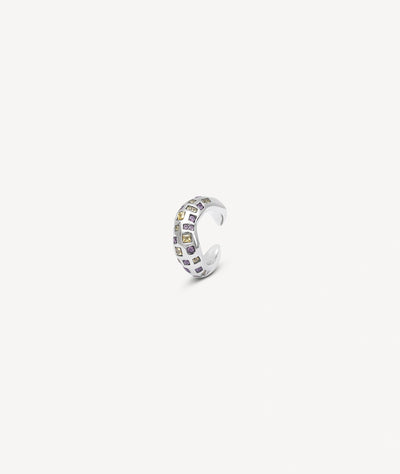 Ear cuff rond argenté avec zircons violets et citrus RETSU POP S - YParis