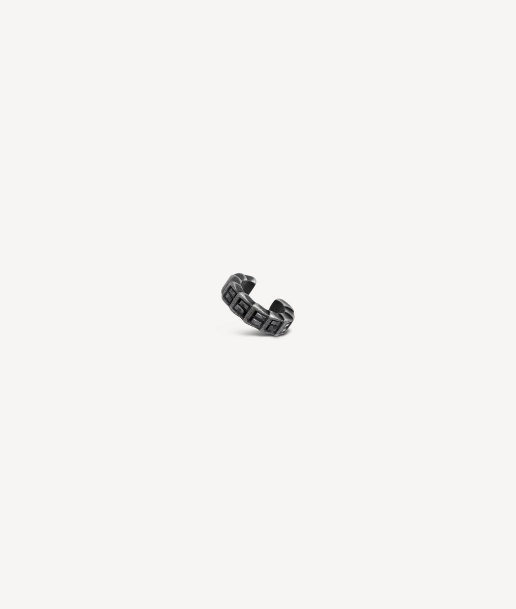 Ear cuff rond argenté et zirconiums noirs effet vintage ONI VS A
