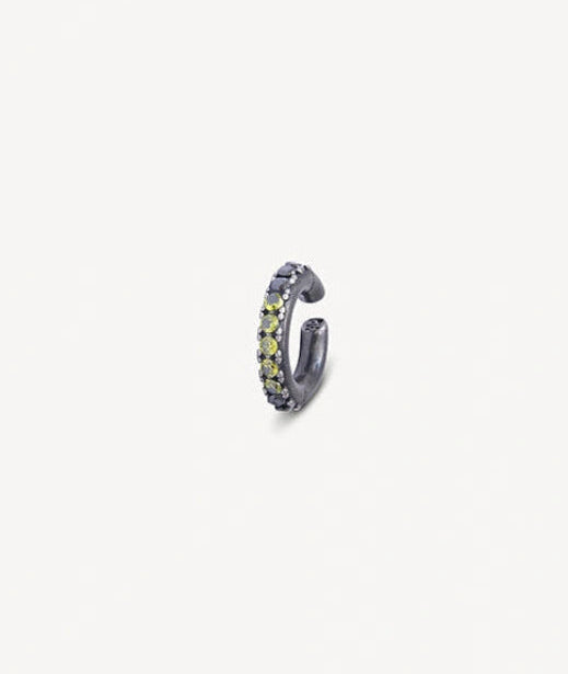 Ear cuff rond argenté et zircons noirs et olive effet vintage Abi L VS