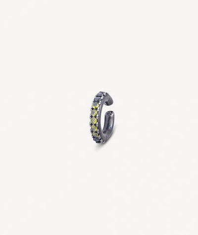 Ear cuff rond argenté et zircons noirs et olive effet vintage Abi L VS - YParis
