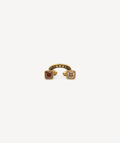 Round gold ear cuff with brown and champagne-colored vintage-effect zirconia stones, BURAI VG - YParis