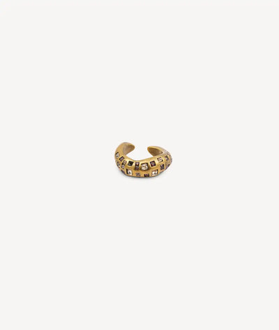Round gold ear cuff with brown and champagne zirconia, vintage effect, RETSU VG - YParis