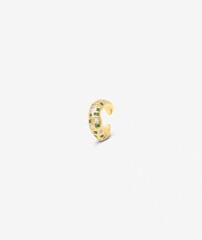 Ear cuff rond doré avec zircons verts et blancs RETSU POP G - YParis