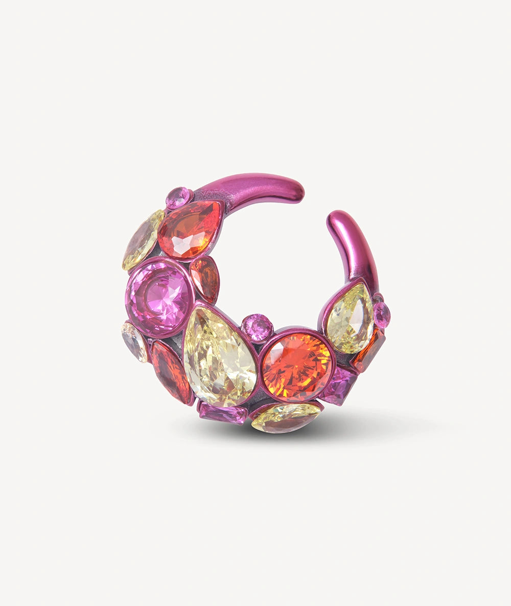Ear cuff rose fuschia zircons oranges et verts Dahlia P