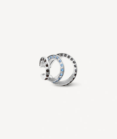 Ear cuff triple argenté et zirconiums bleus et noirs YAZ S - YParis