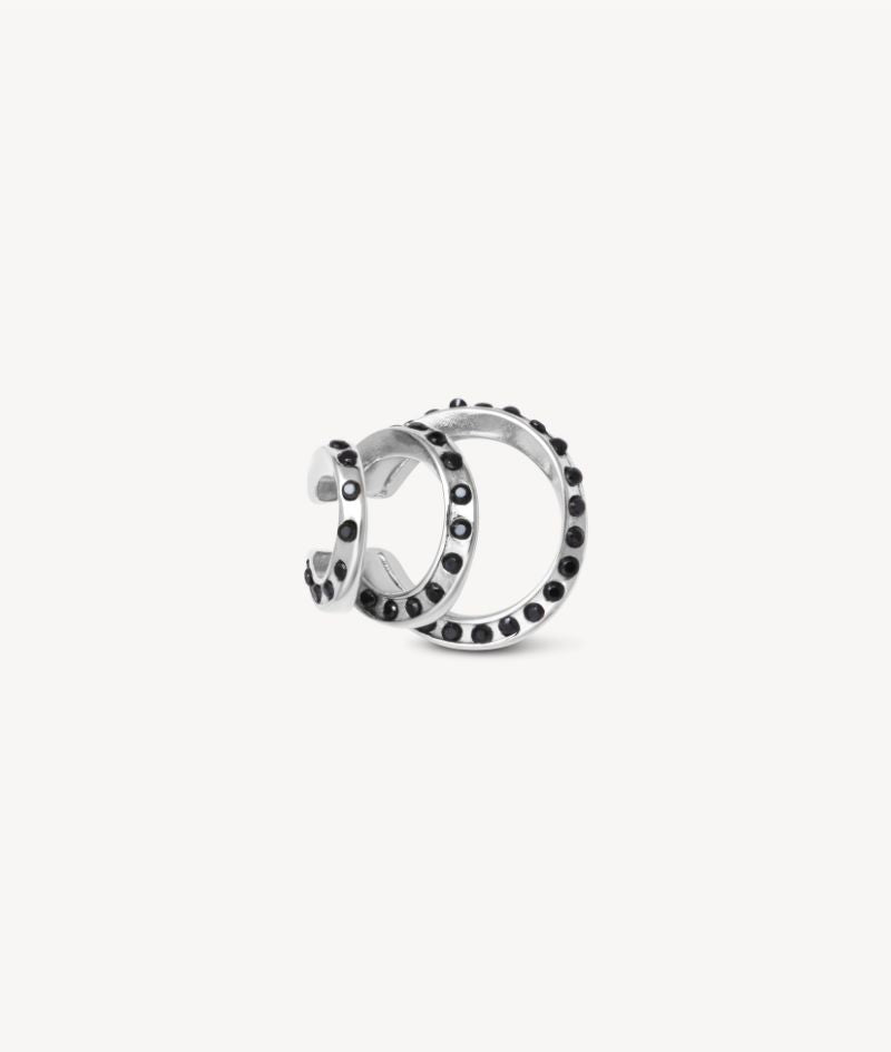 Ear cuff triple argenté et zirconiums noirs Ridley Star S B