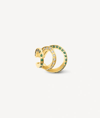 Ear cuff triple doré et zirconiums verts et blanc YAZ G - YParis