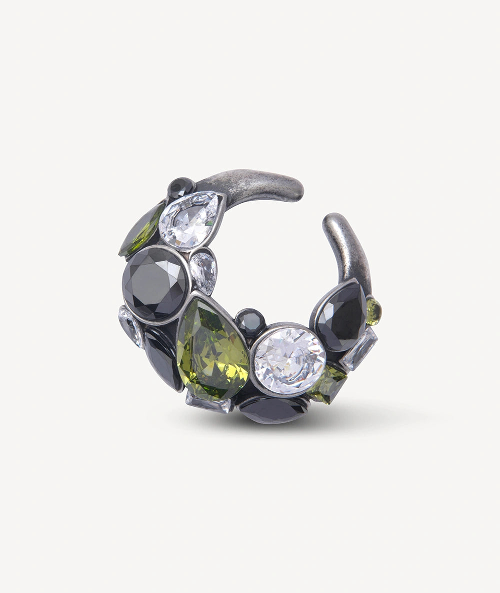 Ear cuff vintage silver zircons gris et verts Dahlia VS
