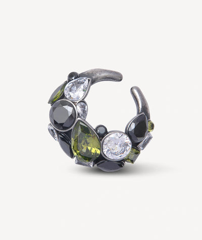 Ear cuff vintage silver zircons gris et verts Dahlia VS - YParis
