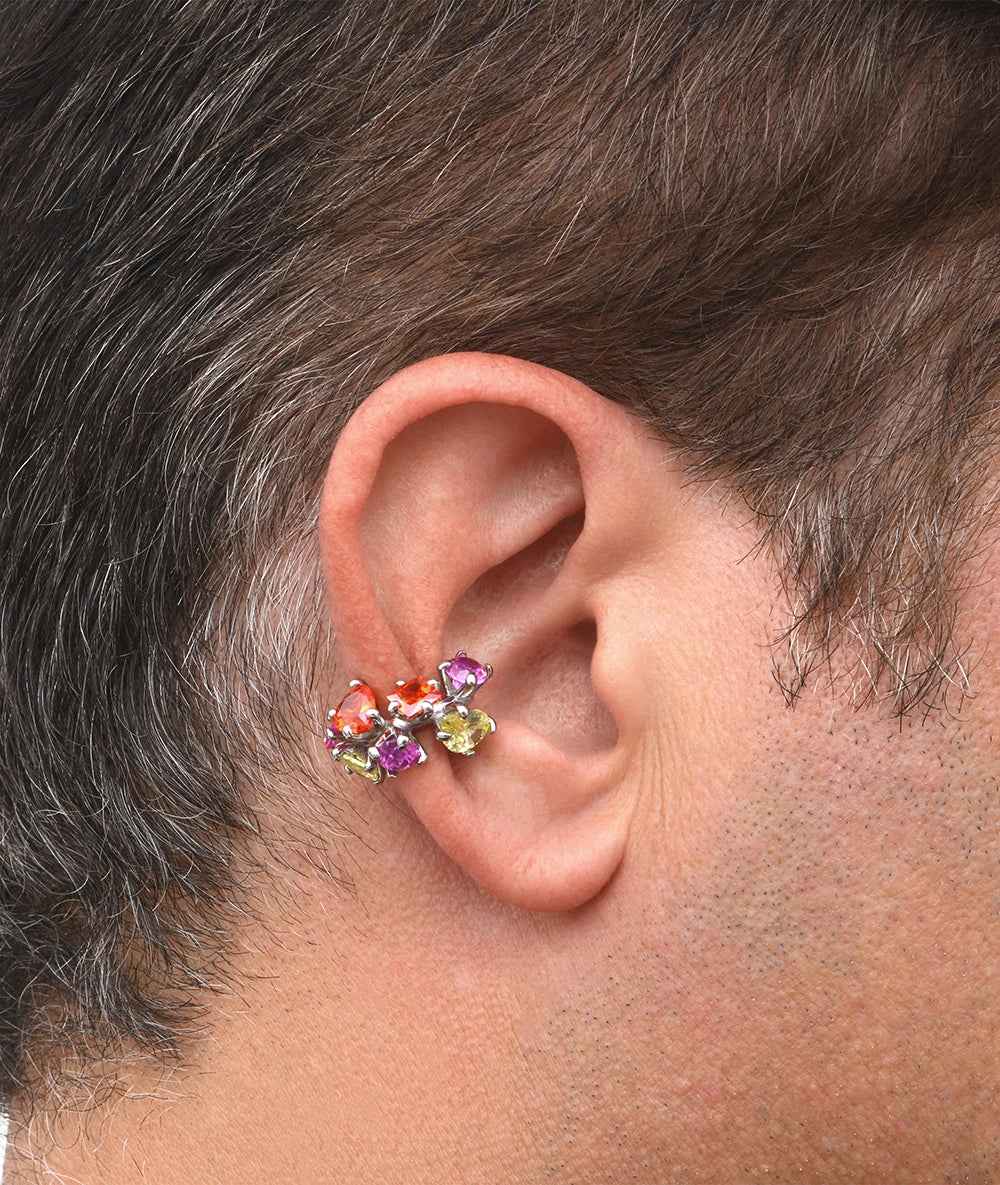 Ear cuff argenté pierres oranges, roses et vertes JAKI S C