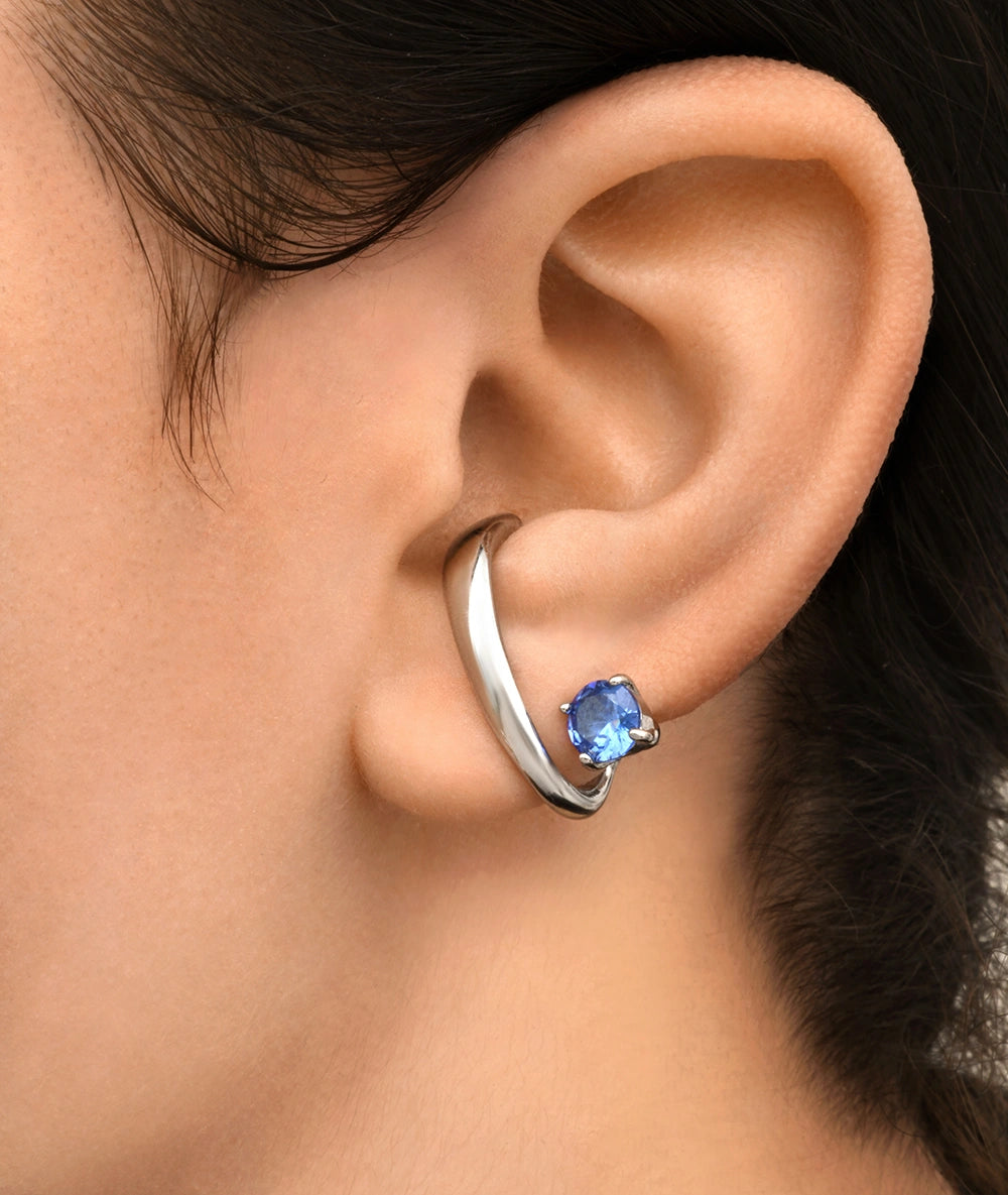 Boucle d'oreille argentée avec zircon bleu (gauche) LIF L S