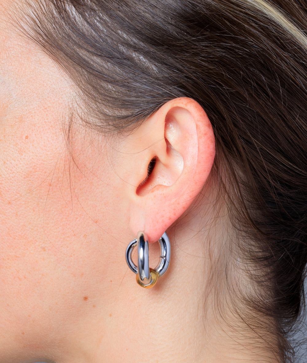 Missie BI silver and gold ball hoop earring