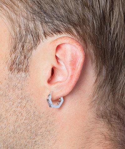 Boucle d'oreille créole forme géométrique perforée argentée Hexa Trash S - YParis