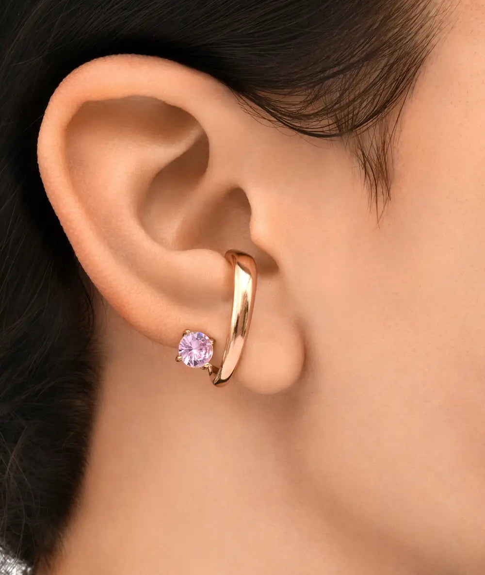 Boucle d'oreille or rose avec zircon rose (droit) LIF R RG