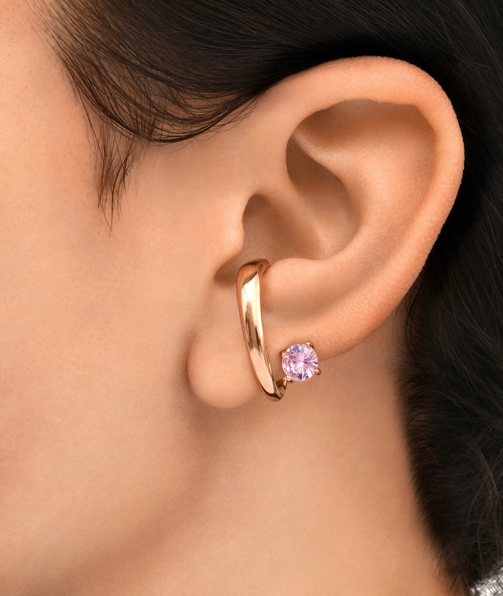 Boucle d'oreille or rose avec zircon rose (gauche) LIF L RG
