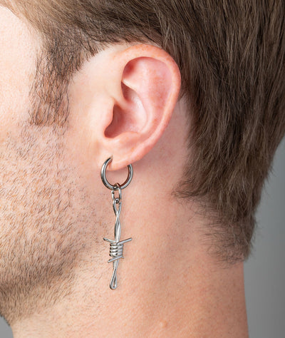 Boucle d'oreille pendante fil barbelé argentée Berlin S - YParis