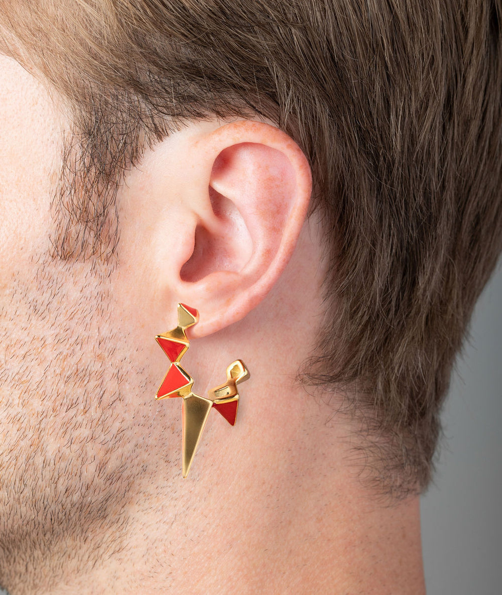Boucle d'oreille piques dorée et rouge Iggy G