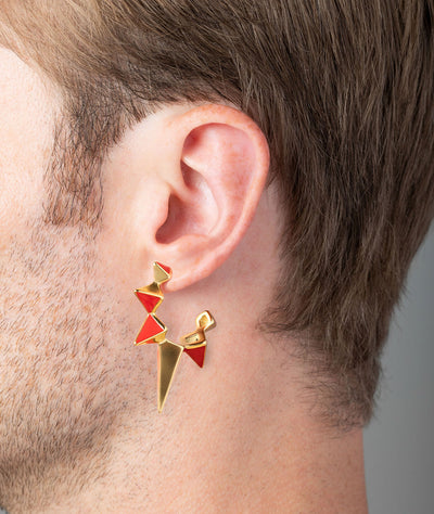 Boucle d'oreille piques dorée et rouge Iggy G - YParis