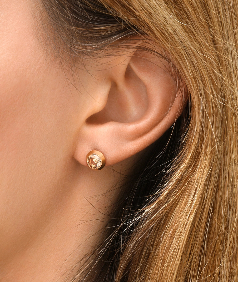 Boucle d'oreille puce rose gold et zircon marron LUCA RG