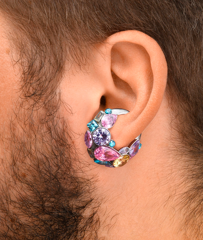 Ear cuff argenté avec zircons multicolores DAHLIA S - YParis