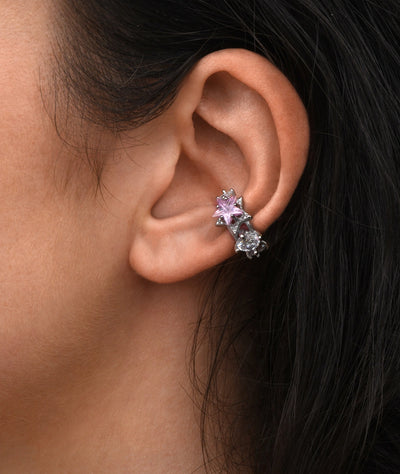 Ear cuff argenté et zircon rose étoile KOTORI POP S - YParis