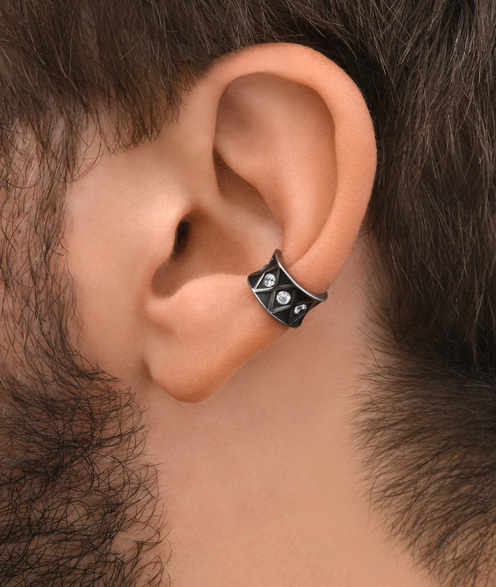 Round silver ear cuff with zircons Kim S