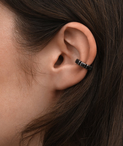 Ear cuff argenté et zircons noirs Dibba S VS - YParis