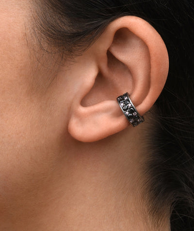 Ear cuff argenté vintage et zirconiums noirs et roses effet vintage GEMMA VS B - YParis