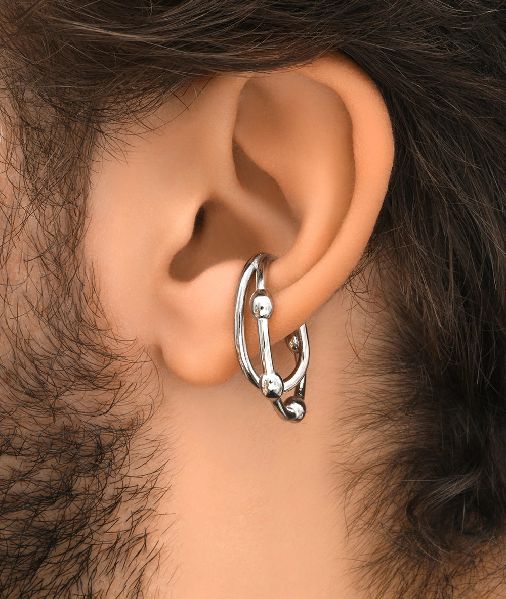 Silver rounded ear cuff with SUGAR S balls