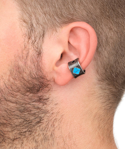 Ear cuff carré argenté et pierres turquoise effet vintage SHOMA VS 4,5mm - YParis