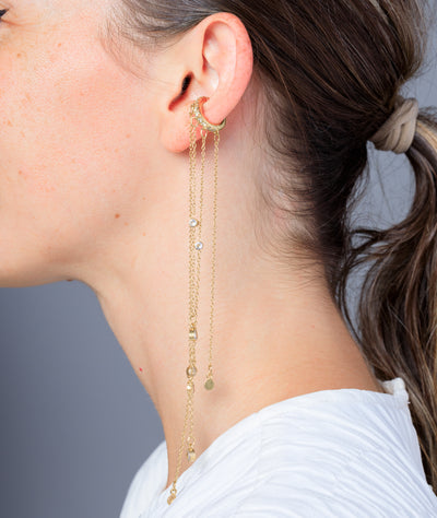 Ear cuff chaînes pendantes doré et zirconiums Colby G - YParis