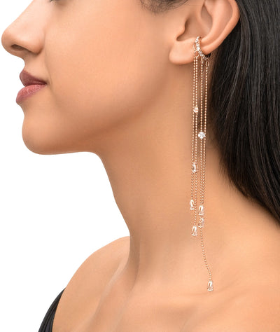 Ear cuff chaînes pendantes or rose et zirconiums Colby RG - YParis