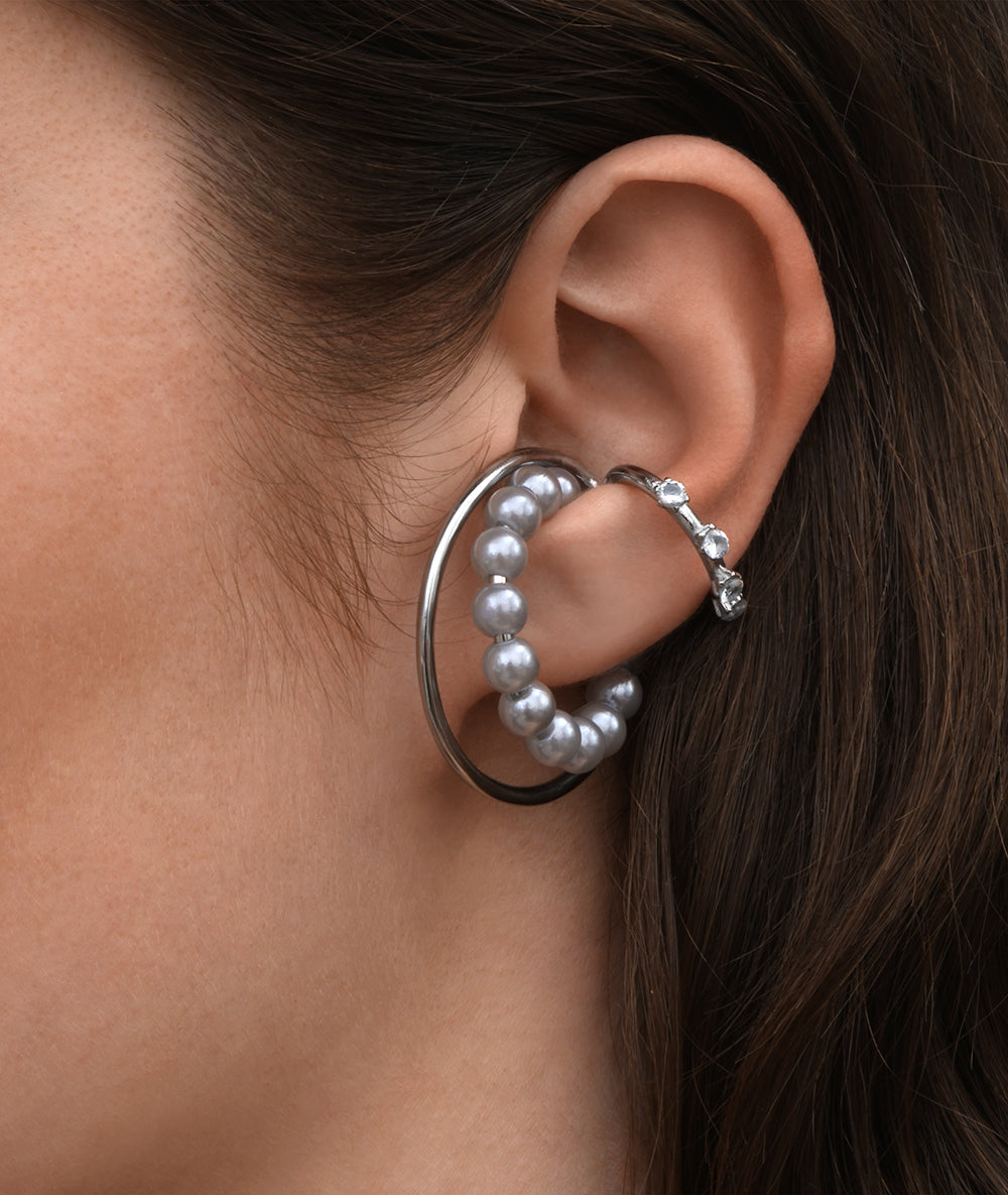 Ear cuff créole triple argenté et perles d'eau douce Misty S