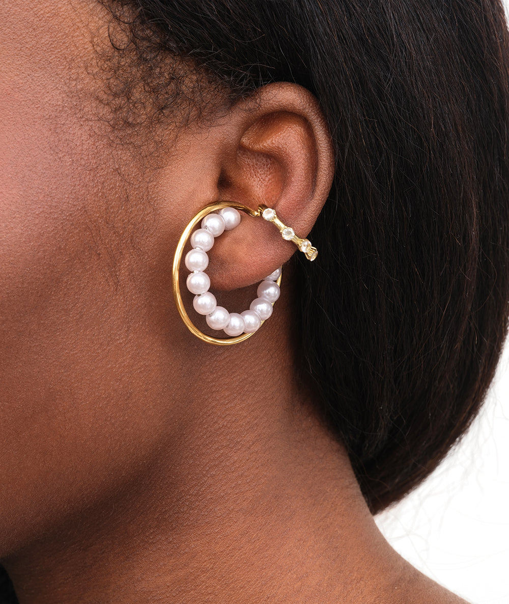 Ear cuff créole triple doré et perles d'eau douce Misty G