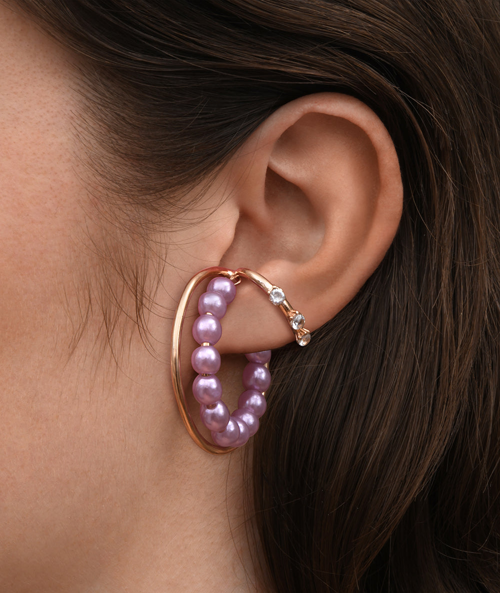 Ear cuff créole triple or rose et perles d'eau douce Misty RG
