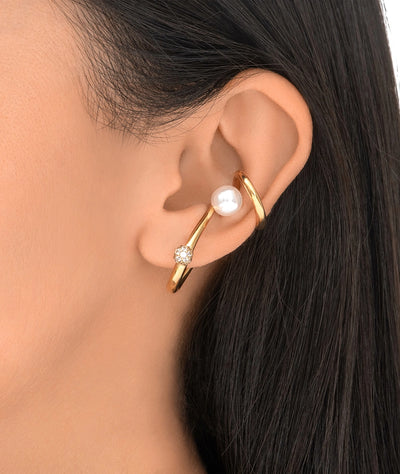 Ear cuff doré avec amas de zircons et perle d'eau douce YUNA G - YParis